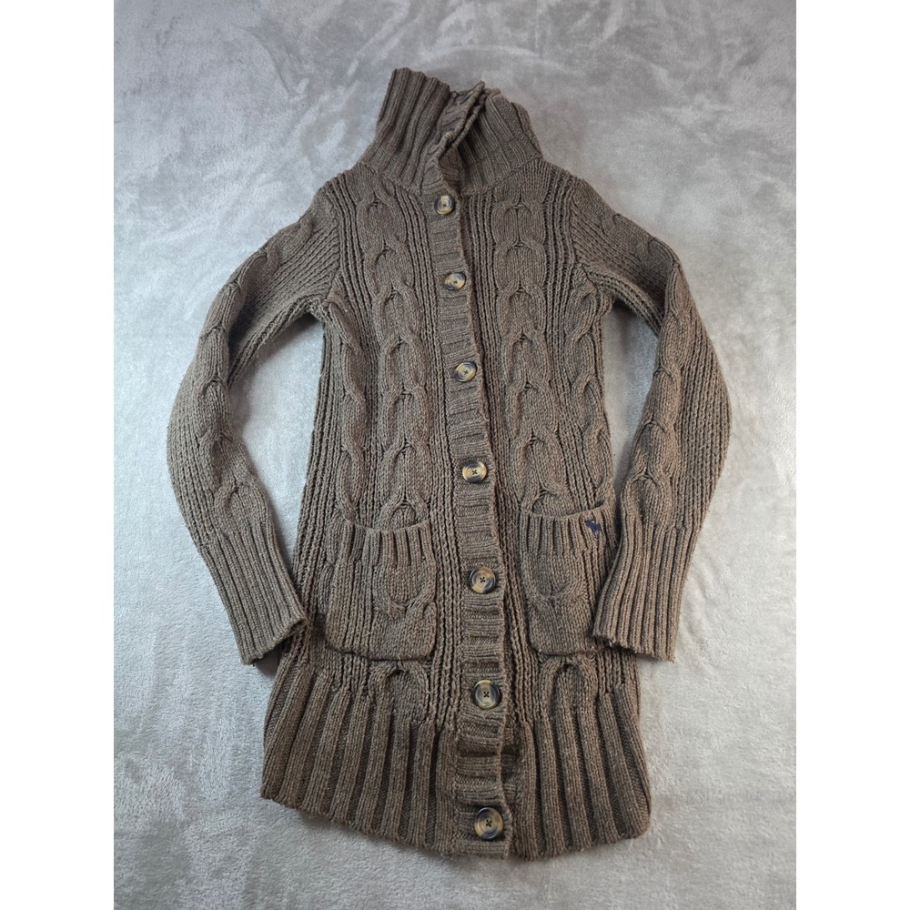 Abercrombie & Fitch Cardigan Women Large Brown Cable Knit Wool Blend Longline